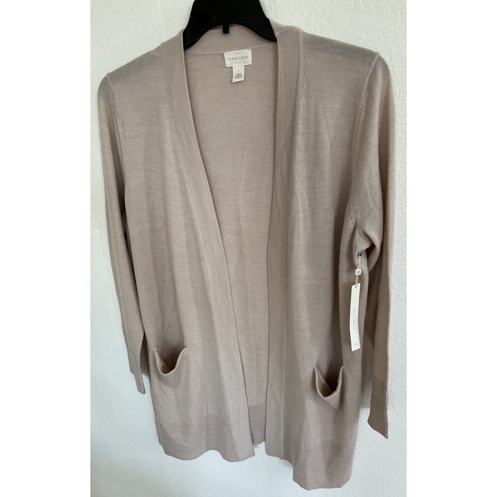 Caslon Merino Wool Blend Open Front Cardigan Womens Large Beige Sweater Casual